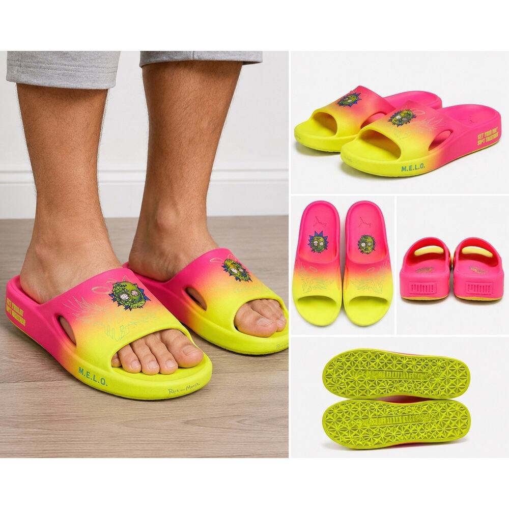 Puma x Rick and Morty M.E.L.O. MB.01 Slides Pink Yellow Men’s Size 8